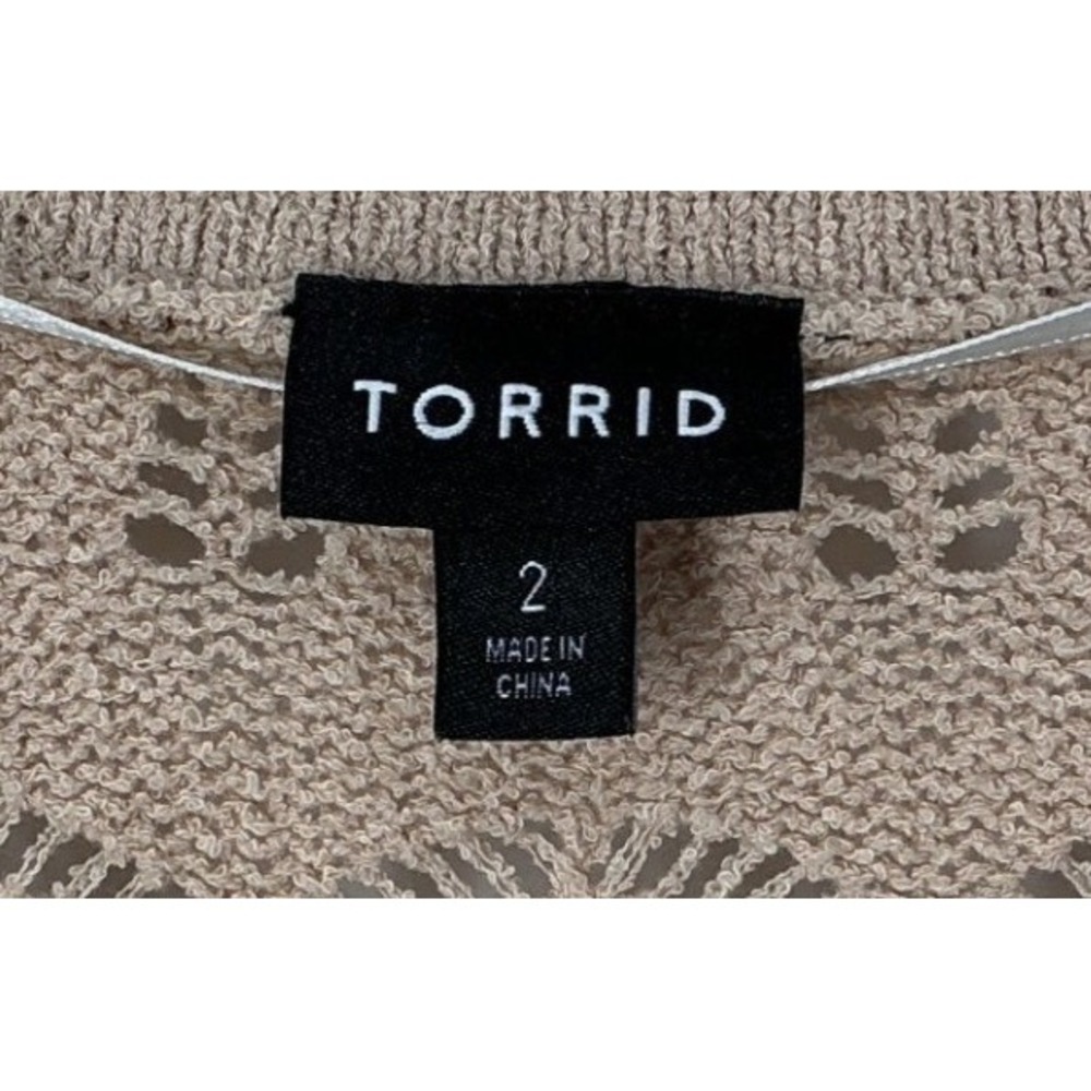 Torrid Size 2 Tan Pointelle Knit Cardigan Sweater Button Cottagecore Grannycore - Picture 3 of 11